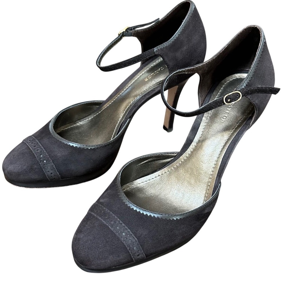 Ann Taylor Brown Suede Ankle Strap d'Orsay Pumps Heels Size 9M‎ Leather Brazil
